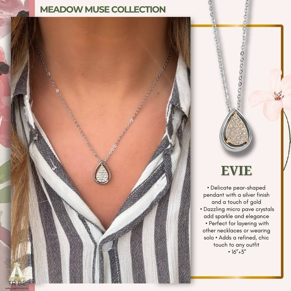 Park Lane EVIE Silver Necklace, Pear-Shaped Pave Crystal Pendant, 16”+3”, NWT - Picture 4 of 8